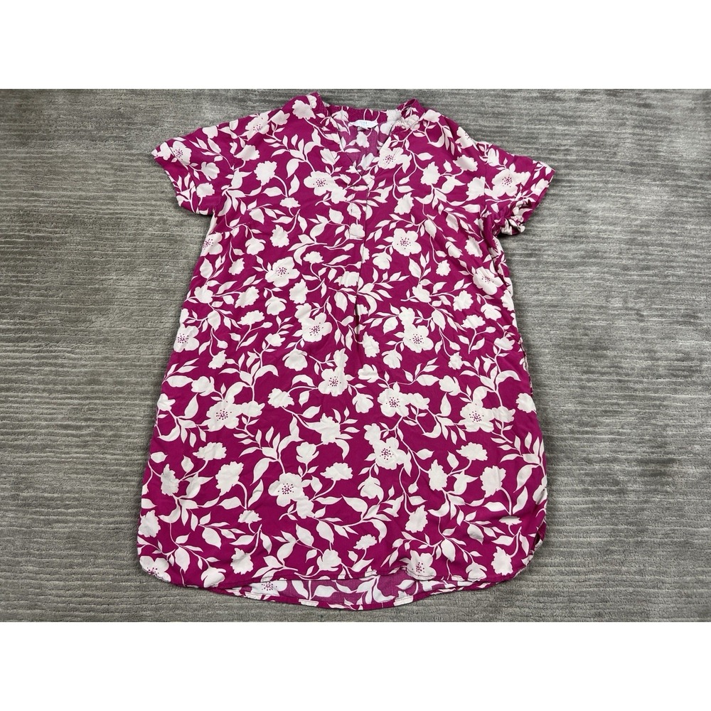 Time and Tru Dress Womens Medium Pink Floral Tropical Short Sleeve Rayon Mini